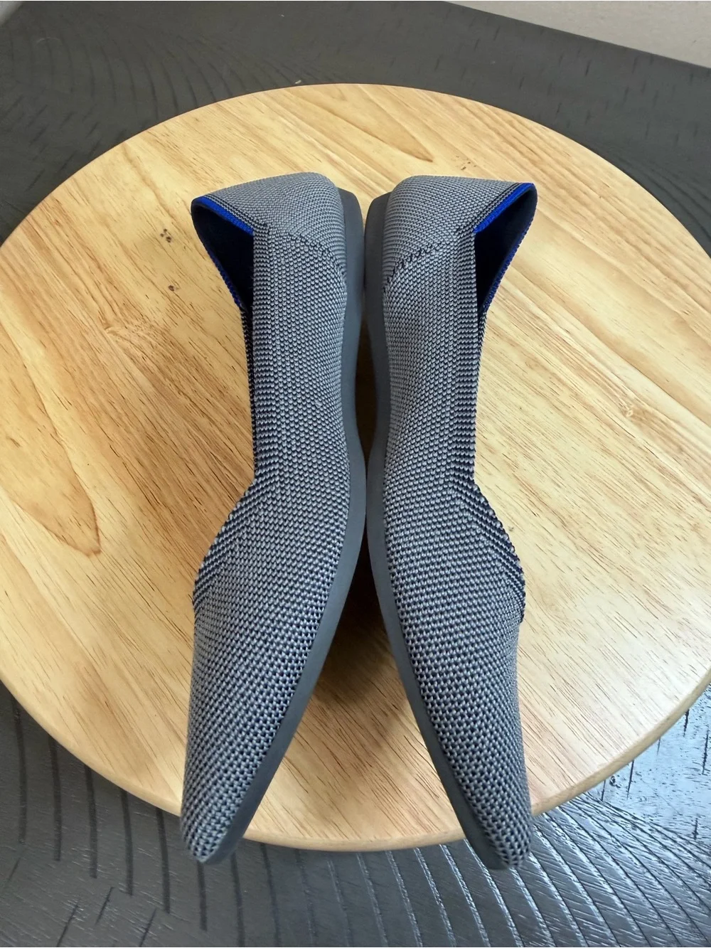 Rothy's Gray Pointed Knit Flats with Blue Trim